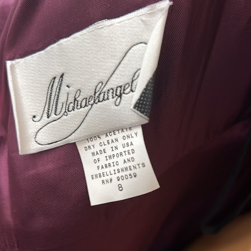 Michaelangelo Dress Sz 8 Plum Purple Diamond Accent Ruched Scoop Neck Maxi Lined - Picture 10 of 11